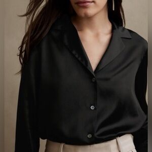Banana Republic Silk Black Button Up Blouse, NEW